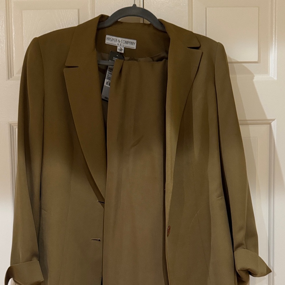 Business Suit (2pc)  Classic Olive Green Blazer- pencil skirt thin corduroy